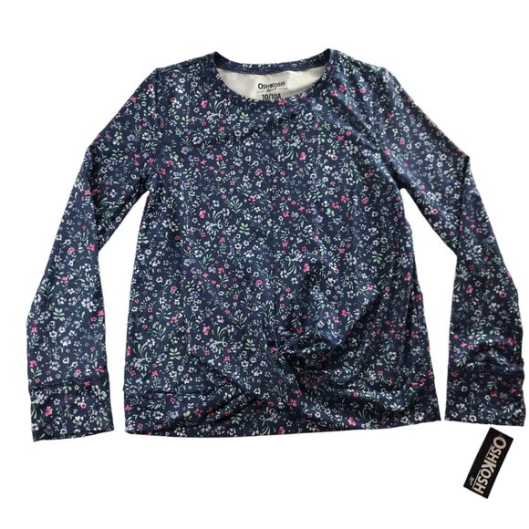 New NWT OshKosh B'gosh Rash Guard Shirt Blue Floral Flowers Print Sz Girls 10